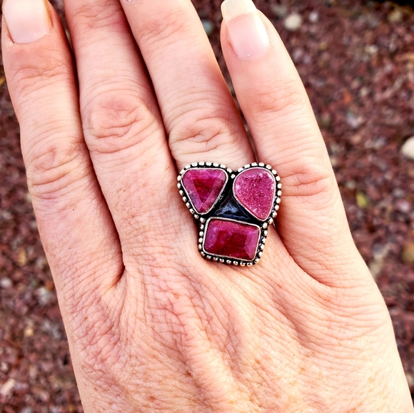 New Cherry Ruby and Druzy 925 Silver Ring. - Picture 7 of 14